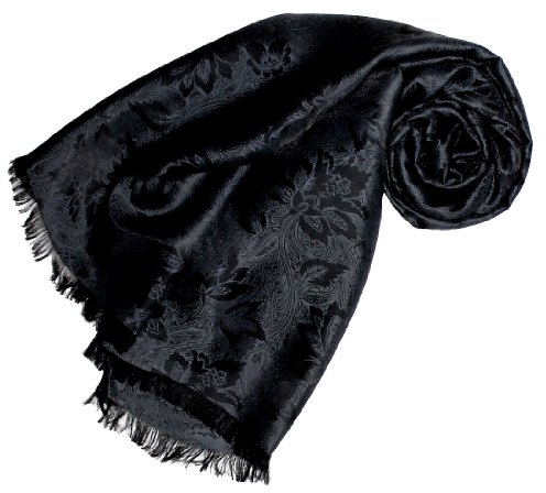 Lorenzo Cana High End Luxus Schal Luxustuch elegant gewebt in Damast Webung florales Paisley Muster aus Viskose mit Seide 55 x 190 cm, Schwarz, 55 x 190 cm