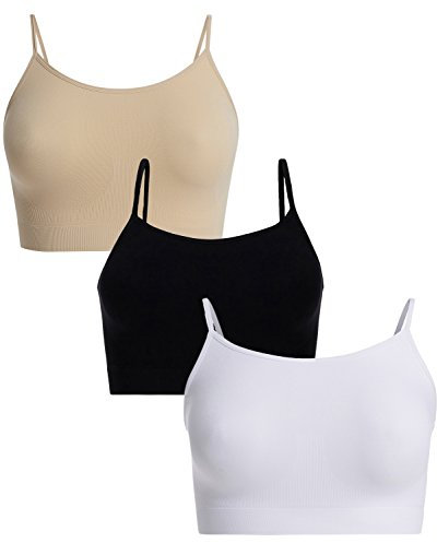 UnsichtBra Damen 3er Set Bustier BH ohne Bügel | Nahtlose Spaghettiträger Bralette | Bequem für Schlafen, Sport & Yoga | Weiche Mikrofaser | Atmungsaktive Unterwäsche (Schwarz,Weiss,Beige, M)