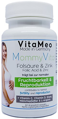 Kinderwunsch - FRUCHTBARKEIT & REPRODUKTION - Pränatal - 400 µg Folsäure & 10mg Zink Vitamin C/D, Eisen, Mönchspfeffer, L-Arginin - 60 Stk. - MADE IN GERMANY