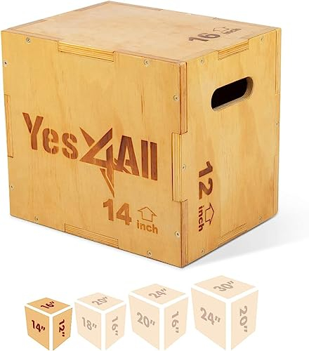 Yes4All 3 in 1 Holz Plyo Box mit 4 verschiedenen Größen - Lieferumfang: Schrauben zur einfachen Montage, Unisex-Erwachsene, A-Light wood color, 40.6cmx35.5cmx30.5cm W6P6