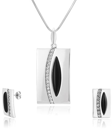 Schmuckset Mit Silberkette Onyx Anhänger Und Ohrsteckern Für Damen