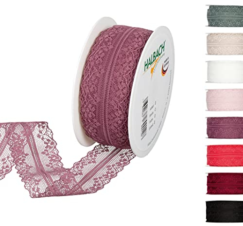 Halbach Seidenbänder Spitzenband 15 m, Spitze als Meterware auf Rolle als Schleifenband für Hochzeiten zum Nähen oder Tischdekoration, Spitzenborte Spitzenstoff für DIY Handwerk