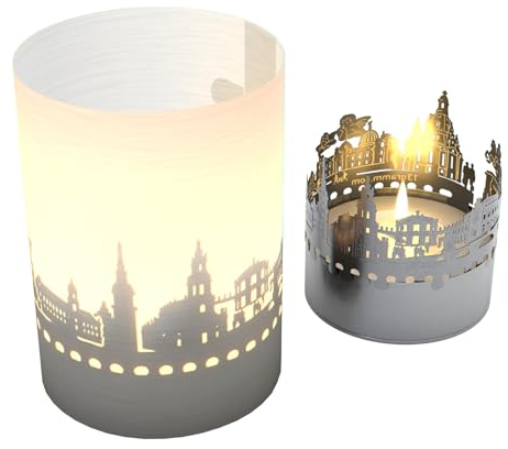 Dresden Skyline Tube T-Light Schattenspiel - Magisches Souvenir und faszinierendes Wohnaccessoire für Dresden Fans - Projiziert Silhouette der Stadt durch Kerzenlicht