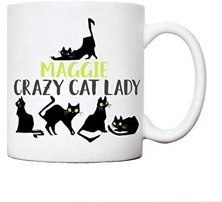 Crazy cat lady mug | personalised with names cats owner gifting ideas | joke gifts for women birthdays work colleagues Christmas | Animal lover mugs sister girlfriend