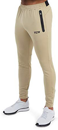 TCA Herren Rapid Quickdry enganliegende Jogging Hosen mit Reißverschlusstaschen - Beige, XXL