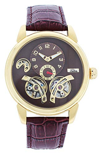 SELVA Herren-Armbanduhr ‚Garcia‘ – Gold-Braun – Automatik – Edelstahl – IP-vergoldet – Gehäuse-Ø: 44 mm – Geliefert Geschenkbox