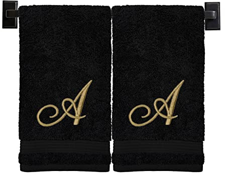 Monogrammierte Handtücher, 2er Set, 100% Baumwolle, Made in USA, Luxus-Hotelqualität, Bestickt mit Goldfaden, Monogramm A - 2 Hand Towel Set beige