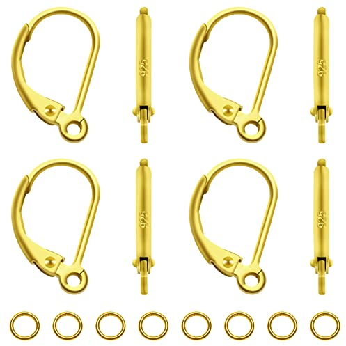 TOAOB 8 Pezzi Ganci per Orecchini A Leva in Argento 925 Orecchino Leverback 9 x 16 mm e 10 Pezzi Anelli Aperti Salto per Creazione di Gioielli Fai Da Te Bigiotteria Tono Oro