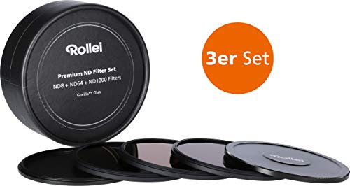 Rollei Premium Objektiv Grau Filterset bestehend aus: je 1x ND 8, ND 64 und ND 1000 Filter aus Gorilla Glas mit Aluminium Ring für Langzeitbelichtung mit Aluminium-Schutzdeckel. (37 mm), 26472