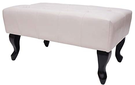 Mendler Ottomane Chesterfield, Sitzhocker Fußablage Hocker, Kunstleder 39x77x47cm - Creme-weiß