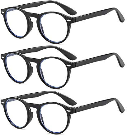 Suertree Blaulichtfilter Lesebrille 3 Pack Computer Gaming Runde Brillen PC Anti Müdigkeit Lesehilfe UV-Schutz für Herren Damen 2.5x