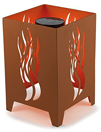 esotec Solarleuchte für außen ILAMAS | LED-Feuerstelle Feuer-Korb Flamme | Solarlaterne Gartendeko Tischdeko | Gartenlicht Solarlichter Garten Balkon | rost-Farben Metall Akku IP44 102392