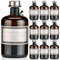 9x Apothekerflaschen braun 500ml Geschenkset mit Korken titansilber matt, Band, Kapseln & 9 Etiketten Motiv Holzrahmen, 0,5L leere Glasflaschen schwarz antik, Braunglas Flaschen für Öl, Gin uvm.