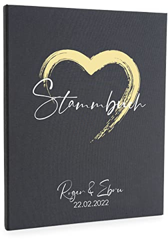 Hochzeitideal Stammbuch zur Hochzeit – A4 in Grau– 'Ally' Nr. 82 – personalisierbares Familienstammbuch & Erinnerungsbuch mit 4-Fach Ringmechanik, handgefertigt in Deutschland