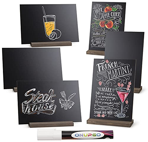 ONUPGO Mini Chalkboard Signs, 6 x 9 Inch Vintage Tabletop Chalk Board Sign with Base Stands - Double Side Mini Menu Boards Small Food Signs for Party Buffet Wedding Bar and Restaurant