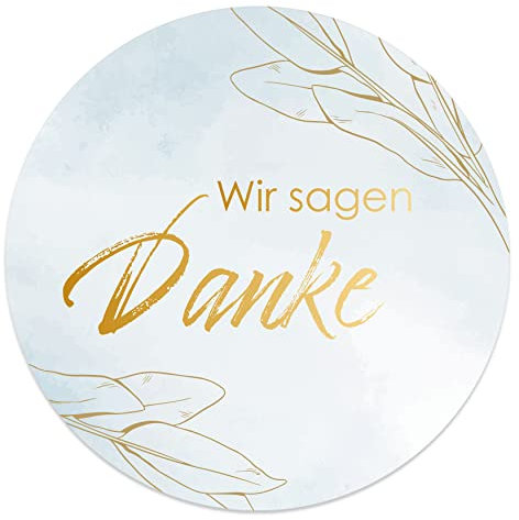 Danke Aufkleber rund 4,5 cm - Wir sagen Danke Sticker ideal für Hochzeit, Geburtstag, Dankeskarten & Give Aways (40x Stück, Goldblätter)