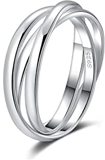 SILBERTALE 3er Ringe Wickelring Silber 925 Damenring 3 In 1 Anxiety Relief Fidget Drehbarer Ring Dreiteilige Ineinander Verwoben Ringe In Einem Daumenring Zappelringe für Männer und Frauen Size 58