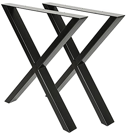 HUOLE Pied de Meuble Métal -Set de 2 Pieds de Table Forme X Pied de Table à Manger Gris Acier avec Protecteur de Sol et Accessoires de Montage(2 pièces -67 * 72cm X Forme)