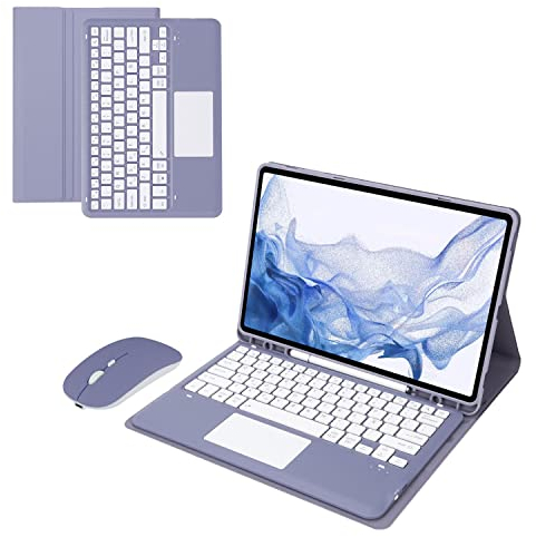 Bueuwe Tastatur Hülle für Samsung Galaxy Tab S7 FE/S7 Plus/S8+ 12,4 Zoll – Abnehmbare Kabellose Tastatur Mit S Pen-Halterung, Bluetooth-Maus,Purple with toupad
