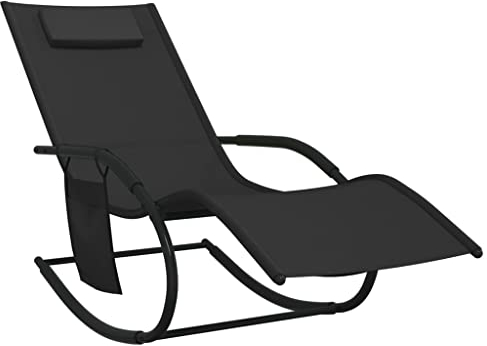 vidaXL Schaukelliege Schaukelstuhl Sonnenliege Gartenliege Liegestuhl Relaxliege Swing Liege Camping Relaxstuhl Schwarz Stahl Textilene