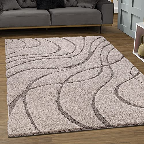 SANAT Wohnzimmer Teppich - Luxus Shaggy Nicht-schuppend Teppich, Wohnzimmer Schlafzimmer Esszimmer Eingangsbereich Teppiche, Creme Grau 80 x 150 cm