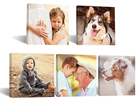 CCWACPP Quadratisches individuelles Wandbild 5 Paneele personalisierte Leinwanddrucke mit Ihrem Hund Kind Großvater Fotos für Familien Wanddekorationsgeschenke 20x20 cm