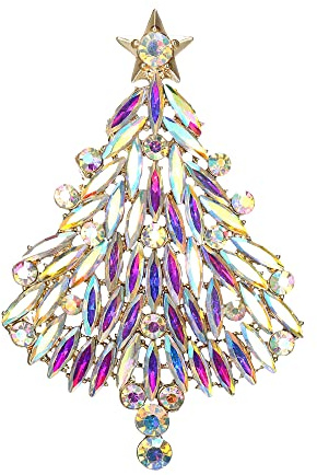 Clearine Broche Femme Sapin de Noël Étoile Cristal Rond Strass Marquise Scintillante pour Vêtements Clair Ton d'argent