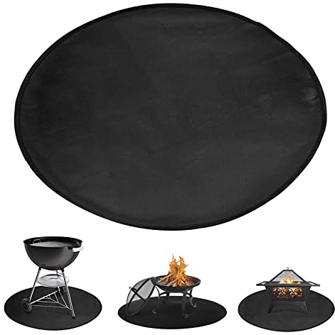 JasCherry Feuerschale Matte Feuerstelle Unterlage 3 Schicht Große Schwarz Runden Feuerstellenmatte Grillmatte Hitzebeständige Matte Schutzfür Grill, Gras, Terrasse Faltbar - Durchmesser 91CM #B