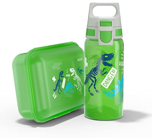 SIGG - Trinkflasche Kinder 0,5L & Brotdose 1L - Viva Lunchbox Set Horses - Federleicht - Spülmaschinenfest- BPA-frei - Ideal Für Die Schule - Grün