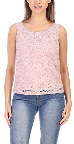 Bellivalini Dames Chemise sans Manches élégante col Rond avec Dentelle Motif de Fleurs BLV50-264 (Rose poudré, M)