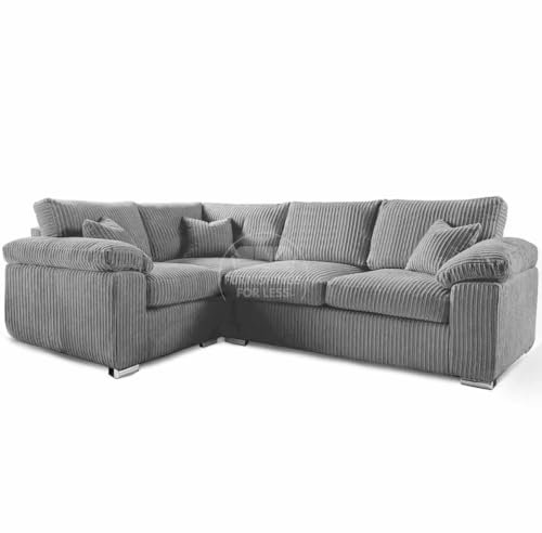 New Delta Large 4 Seater Corner Sofa Grey Jumbo Cord L Shaped Bespoke LH (Grey, Left Hand Facing 1 Corner 2)