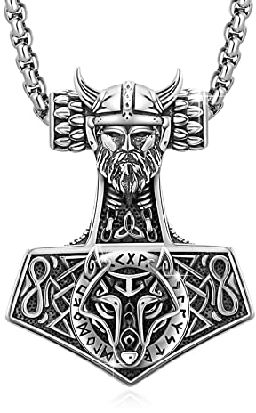 DOTBJ 925 Sterling Silber Thor Hammer Halskette, Wikinger Mjolnir Anhänger Kette für Herren