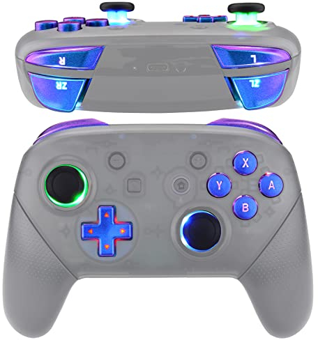 eXtremeRate DTFS LED Tasten Kit für NS Switch Pro Controller, 9 Modi 6 Bereiche Leucht Thumbsticks D-Pad ABXY Trigger Buttons V2 LED Kabel Licht Knopf Zubehör für Switch Pro–Lila Blau Symboltasten