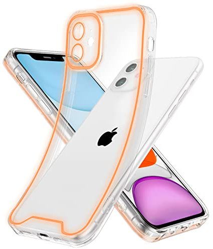 EYZUTAK Luminous Phone Case for iPhone 11 6.1 inch, Fluorescence Glowing in the Darkness Clear Soft TPU Night Shine Back Cover Transparent Shockproof Protector Slim Edge Light up Bumper Case - Orange