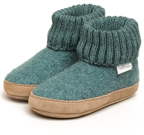 Gottstein Kinder Hüttenschuh Alpine Boot LE - Aus reiner Bio-Schafwolle für Jungen & Mädchen mit Ledersohle - Hausschuh Made in Tirol