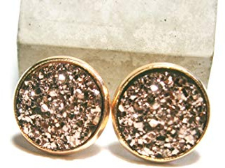 Ohrstecker Ohrringe Rosegold vergoldeter Edelstahl, Glitzer druzy Optik, antiallergischer Chirurgenstahl