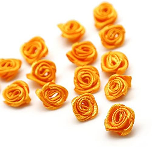 200 Stück Rosen 1.5cm kleine Kunstblumen Rosenköpfe Satinrosen Aufnäher Blumen Applikationen zum Basteln Patches Deko-Rosen Mini-Stoffrosen DIY Accessories Party Hause Hochzeit Dekoration,Orange