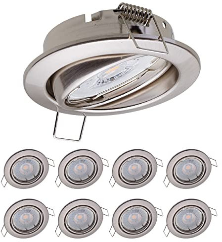 9x Oktaplex Einbaustrahler 3 Stufen dimmbar Dijon Schwenkbar - LED Modul Nizza 4,8W 3000K 230V 380lm Warmweiß 110° - Spots Edelstahl gebürstet Lochmaß 68mm