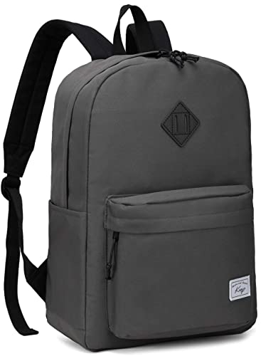 Kasgo Schulrucksack, Klassisches Leichtgewicht Wasserdicht Rucksack Herren Damen Jungen Mädchen Teenager Hochschule Schultasche Casual Daypack für Reise Arbeit Grau