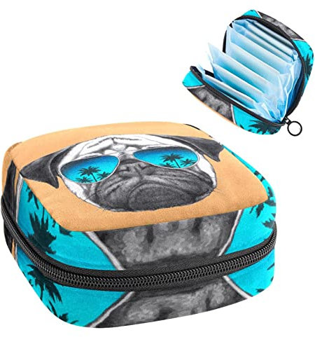 Mops Hund Strand Period Pouch Tragbare Tampon Aufbewahrungstasche für Damenbinden, Mehrfarbig, 4.7x6.6x6.6 in/12x17x17 cm