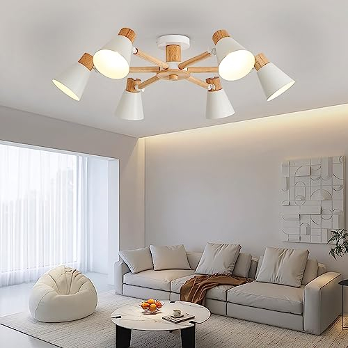 YOODI Deckenleuchte, 6-Flammige Deckenlampe aus Metall/Holz, Wohnzimmerlampe Modern Einfach Stil, Kronleuchter mit verstellbaren Leuchtenarmen Lampe für Schlafzimmer Wohnzimmer E27 (ohne Leuchtmittel)