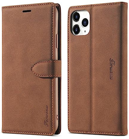 LOLFZ Case for iPhone 11 Pro Max, Vintage Leather Wallet Case Card Holder Kickstand Magnetic Closure Flip Case Cover Compatible with iPhone 11 Pro Max (6.5 Inch) - Brown