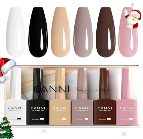 CANNI UV Nagellack 6 Farben white black yellow browm pink Maniküre Set Soak Off UV Nagellack Set