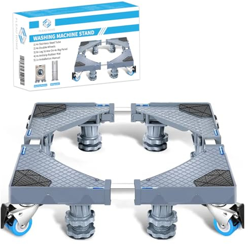 Elevador de lavadora XL – Capacidad 500 kg – Elevador de frigorífico/lavavajillas/secadora – Rueda para muebles – Base para lavadora – Soporte para lavadora – 8 patas/4 ruedas (Gris negro)