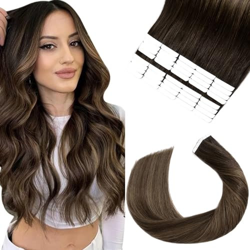 Elailite Tape in Hair Extensions Real Human Hair 40 Pcs - Seamless Skin Weft Real Remy Hair Extension Straight (#Ombre 2/2P6 Dark Brown/Dark Brown Mix Light Brown, 18 Inch-100g)