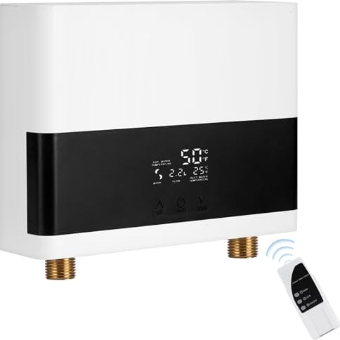 Mini Instant Water Heater 6000W Electric Tankless Water Heater with Remote Control Instant Electric Water Heater Constant Temperature Digital Display for Home Kitchen Bathroom Indoor 220V