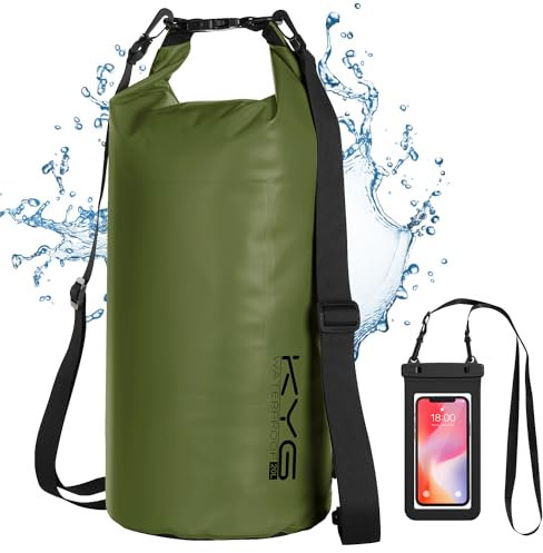 KYG Waterproof Dry Bags, 10L Green, with Waterproof Phone case