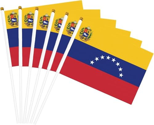 Banderas de Venezuela – Paquete de 20 banderas venezolanas pequeñas de mano para festivales, desfiles, decoración de jardín de oficina, resistentes a los rayos UV, resistentes a la intemperie, no se