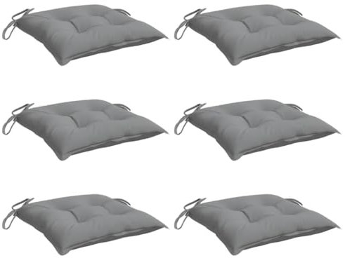 vidaXL Lot de 6 Coussins de Chaise, Galette de Siège avec Jeux de Cordes, Coussin d'Extérieur Imperméable, Gris 40x40x7 cm Tissu Oxford