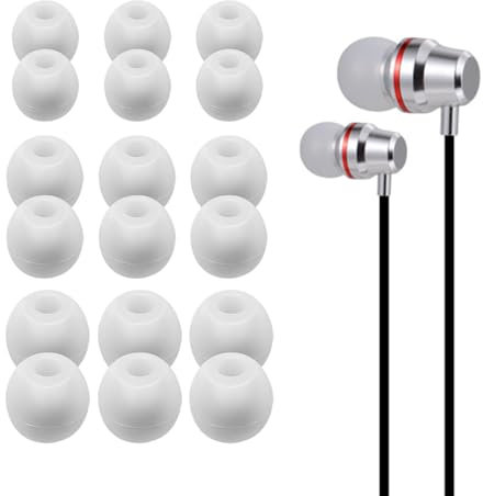 9 Pairs Silicone Earbud Tips Replacement Earbuds Replacement Earphone Tips, 2 Style Earbud Noise Isolation Cover, 3 Different Size (S/M/L) (9 Pairs White)